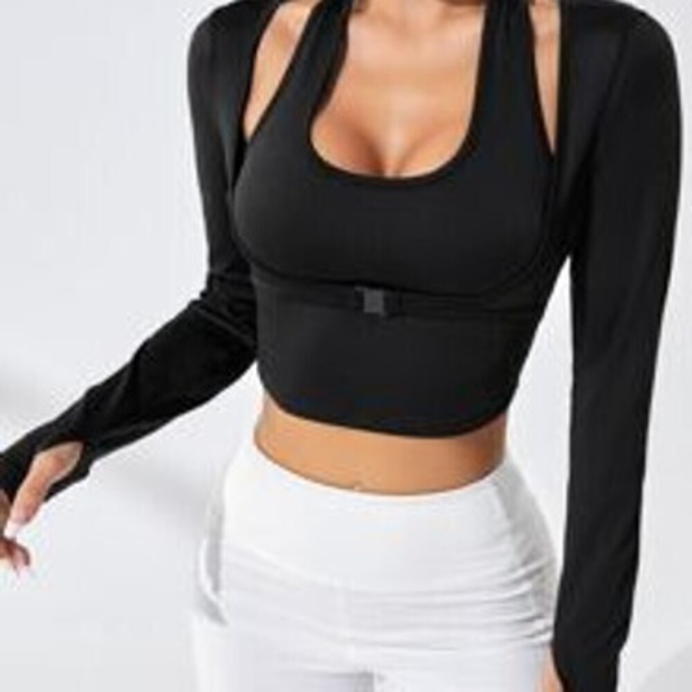 SHEIN Yoga Sxy Cut Out 2 In 1 Crop Sports Tee